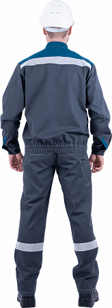 Костюм РАЦИОНАЛИЗАТОР, серый-бирюза, 100% х/б, (куртка, п/к) Кос 004